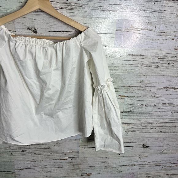 Zara White Smocked Bell Sleeve Blouse - Picture 3 of 9